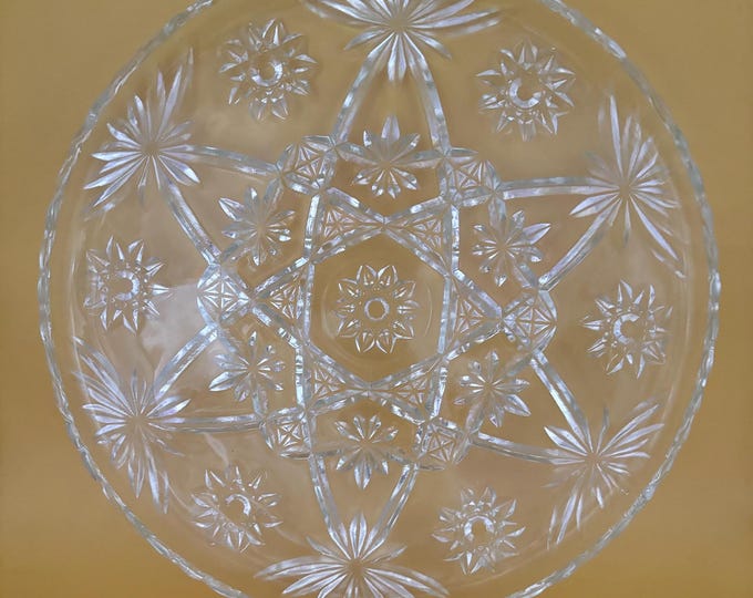 Vintage Crystal Serving Platter Glass Serving Trays Anchor Hocking Star of David Design Lover Antiques and Vintage