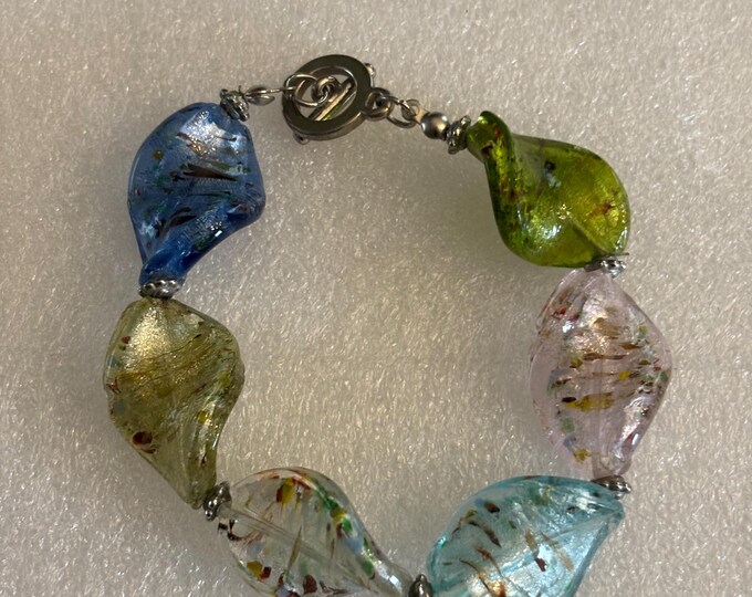 Vintage Art Glass Bracelet Multi Colored Glass Stones Lover Antiques and Vintage