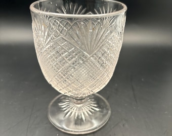 Antique Glass Footed Cup Flattened Diamond and Sunburst Design Pressed Glass Egg Cup 1870’s Lover Antiques and Vintage