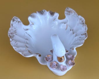 Swan Trinket or Ring Dish, Lefton China Number 954B, Lover Antiques and Vintage