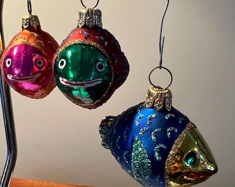 Vintage Trio of Colorful Fish Glass Ornament Old Ornaments