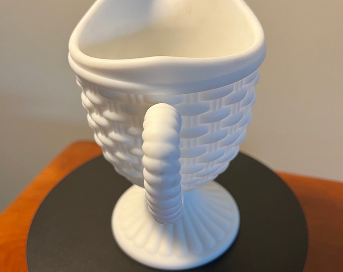 Vintage Imperial Glass Basket Weave White Milk Glass Footed Creamer Pitcher Lover Antiques and Vintage
