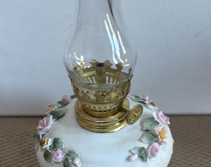 Vintage Lefton 3 Legged Lamp Hand Painted Porcelain Lamp Adorned with Roses Capodimonte Style Figurines Japanese Lover Antiques and Vintage