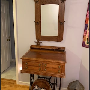 Antique Victorian Oak Desk Vanity with Jones Cast Iron Bottom Entryway Lover Antiques and Vintage