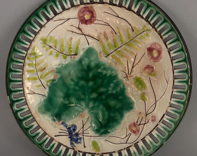 Antique Majolica Reticulated Plate Nature Floral Leaf Pattern Made in Germany Lover Antiques and Vintage