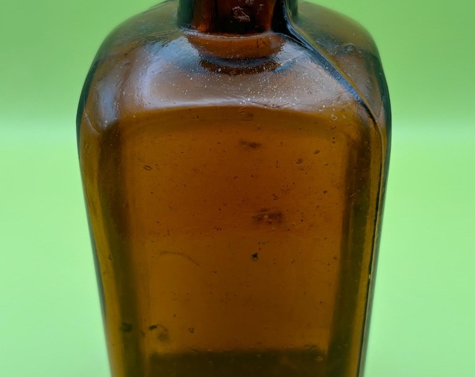 Antique Amber Glass Fluted Square Bottle Theodore Metcalf and Company Boston Orange Glass Jar Wine Bottle Lover Antiques and Vintage