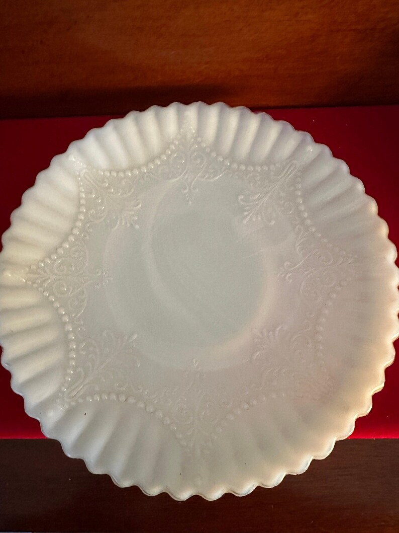 Depression Milk Glass White Monax Petalware Salad Plate, 8” Lace Pattern White Special Glass Plate Lover Antiques and Vintage image 10