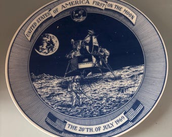 Vintage Lund & Clausen Plate Copenhagen Denmark First on the Moon Lover Antiques and Vintage