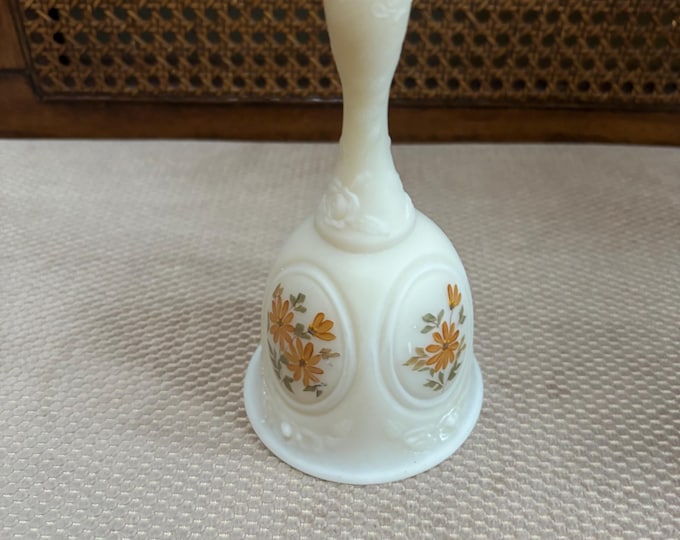 Vintage Fenton Satin Glass Bell Hand-Painted Signed Art Glass Limited Edition Lover Antiques and Vintage