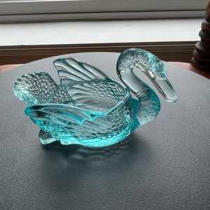 Vintage Blue Degenhart Glass Swan Salt Cellar Dish