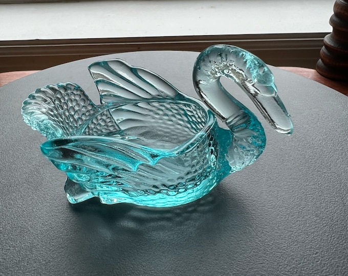 Vintage Blue Degenhart Glass Swan, Salt Cellar, Art Glass Rooster Dish Holder Art Glass Home Decor Lover Antiques and Vintage