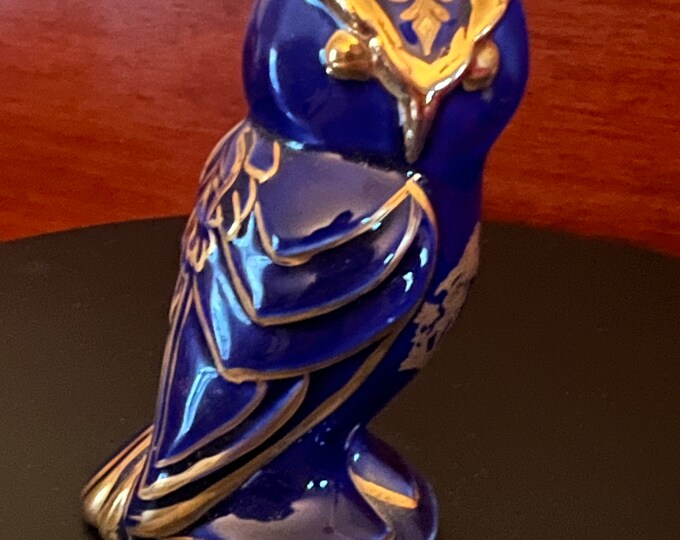 Vintage Cobalt Blue Owl Figurine, House of Faberge by the Franklin Mint Owl Statue, Limoges Owl, Lover Antiques and Vintage