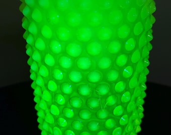 Vintage Fenton Vaseline Hobnail Glass Tumbler Cup Uranium Glass Lover Antiques and Vintage