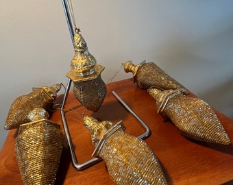 Vintage Indian Hand Beaded Gold Ornaments lot of 6 Hand Made Art Ornaments old ornaments home decor collectibles golden art