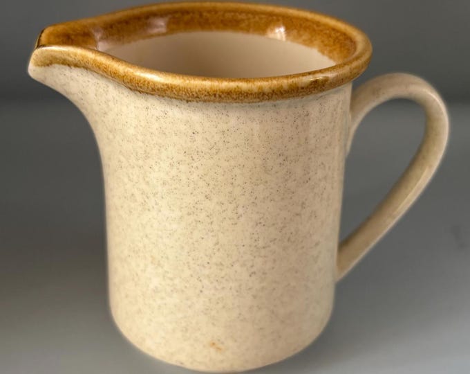 Vintage Mikasa Stone Manor Creamer F5800 Stoneware Tan Speckle With Brown Trim Lover Antiques and Vintage