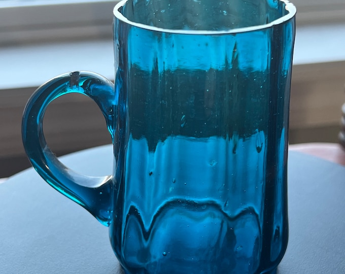 Vintage Blue Glass Cup, Blue Glass with Handle, Lover Antiques and Vintage