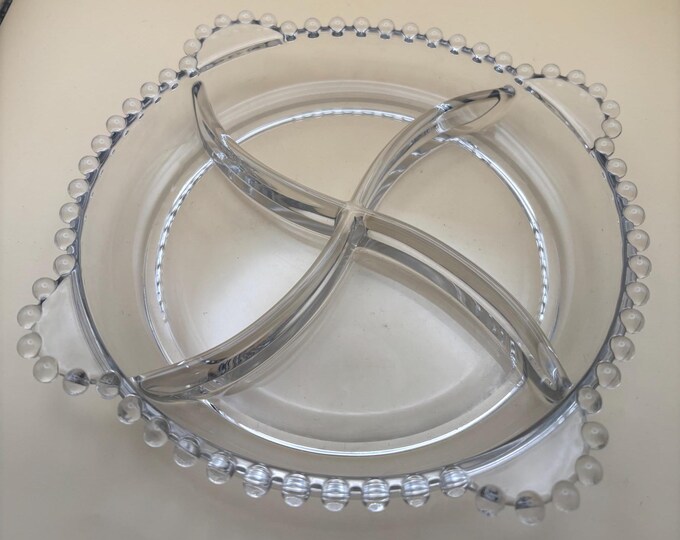 Antique Candlewick Beaded Relish Glass Bowl Divided Glass Dish Lover Antiques and Vintage