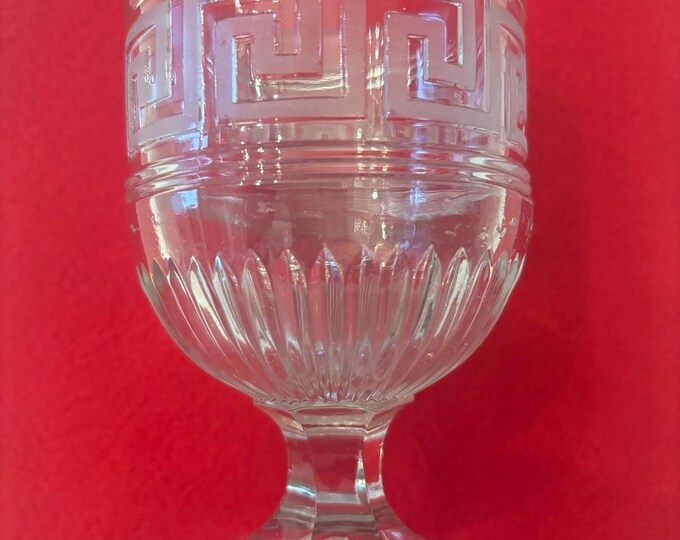 Vintage Eapg Crystal Roman Greek Wine Glass Pedestal Cup Etched Glass Art Lover Antiques And Vintage