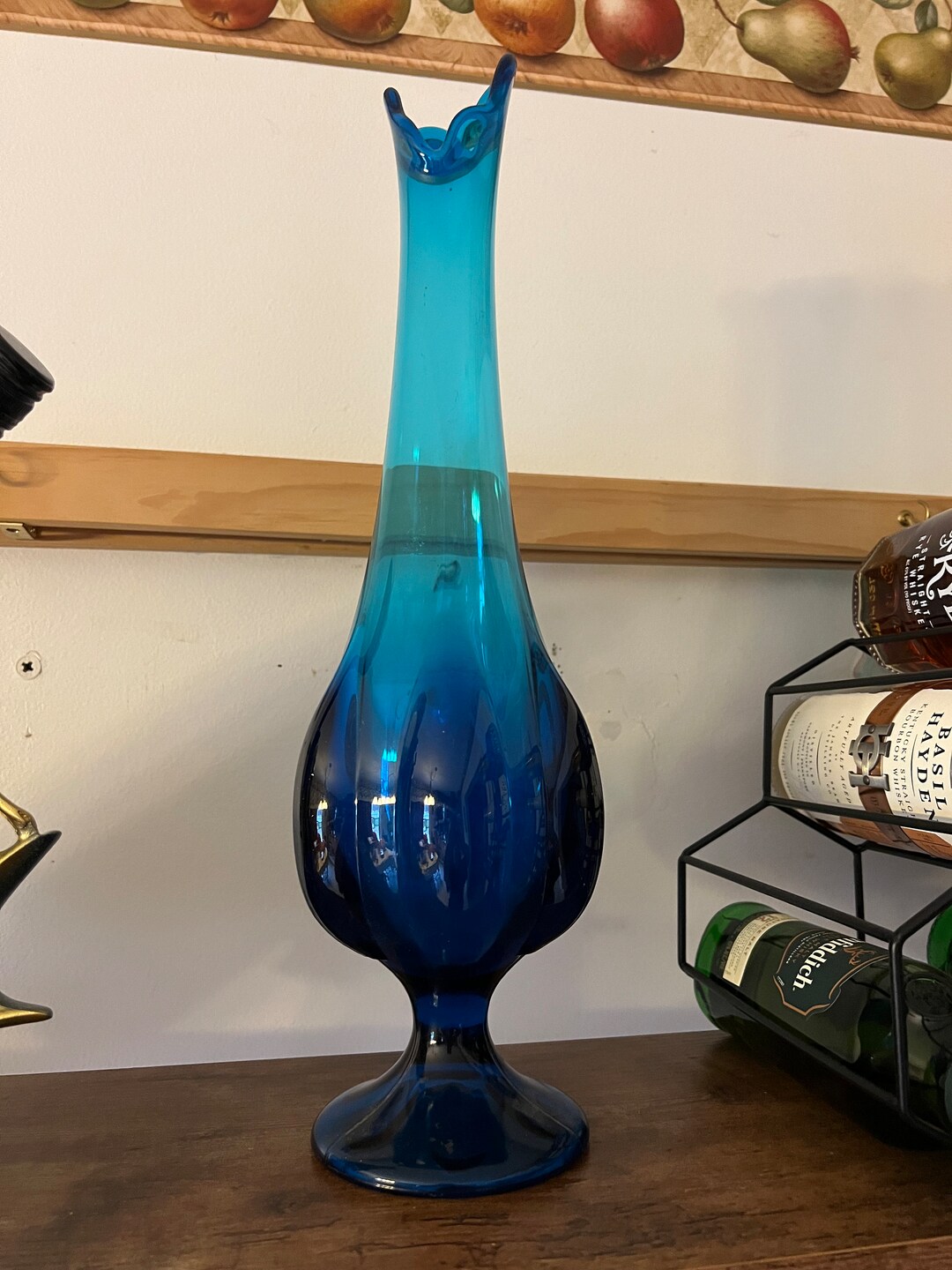 Vintage Viking Epic Blue Swung Vase, Blue Swung Glass Vase, Viking Blue