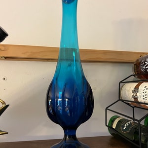 Vintage Viking Epic Blue Swung Glass Vase - 18&quot; Pedestal Vase