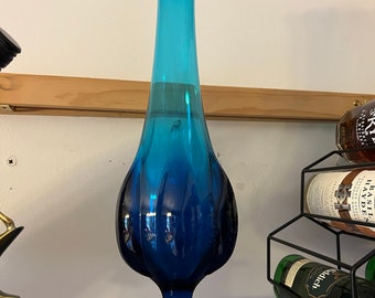 Vintage Viking Epic Blue Swung Vase, Blue Swung Glass Vase, Viking Blue Vase with Pedestal, Lover Antiques and Vintage