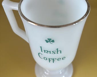 Irish Coffee Mug with Footed or Pedestal Base, Milk Glass Cup, Lover Antiques and Vintage