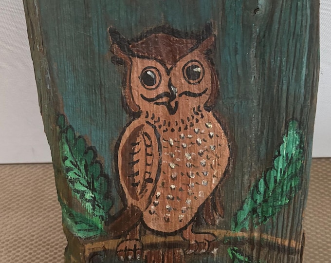 Vintage Owl Driftwood Wall Hanging Hand Painted Driftwood Wall Art Lover Antiques and Vintage