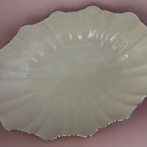 Vintage Lenox Porcelain Large Scalloped Bowl Symphony Centerpiece Platter Cream with Silver Gild Lover Antiques and Vintage