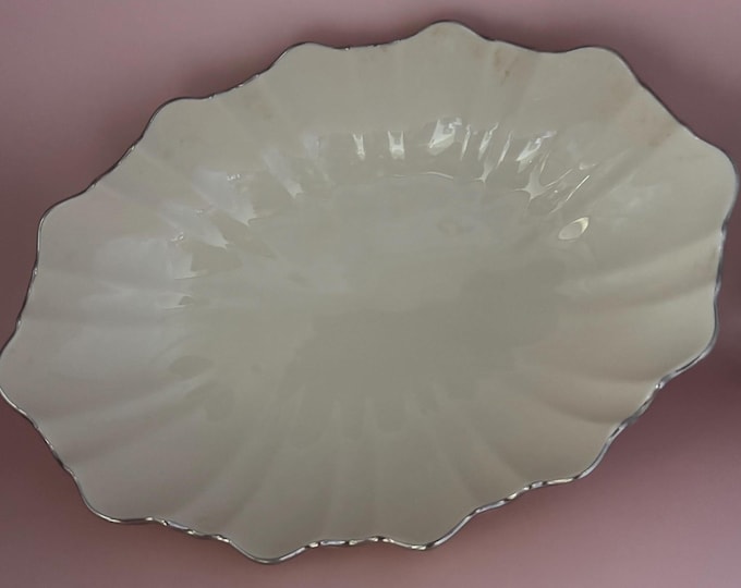 Vintage Lenox Porcelain Large Scalloped Bowl Symphony Centerpiece Platter Cream with Silver Gild Lover Antiques and Vintage