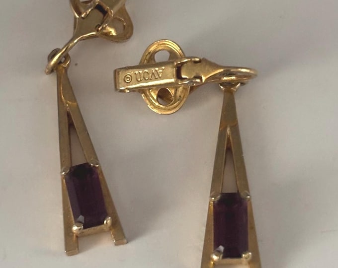 Vintage Avon Amethyst Stone & Gold Earrings Lover Antiques and Vintage