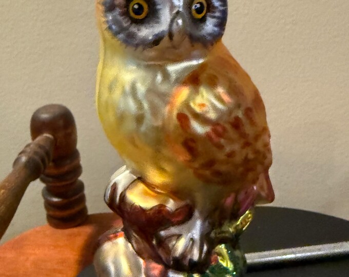 Vintage Owl on a Branch Perch Hand Blown Orange Owl Christmas Holiday Lover Antiques and Vintage