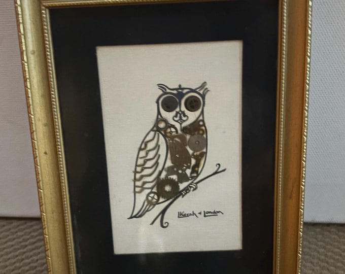 Vintage L Kersh of London Genuine Original Horological Owl Collage Wall Hanging Lover Antiques and Vintage
