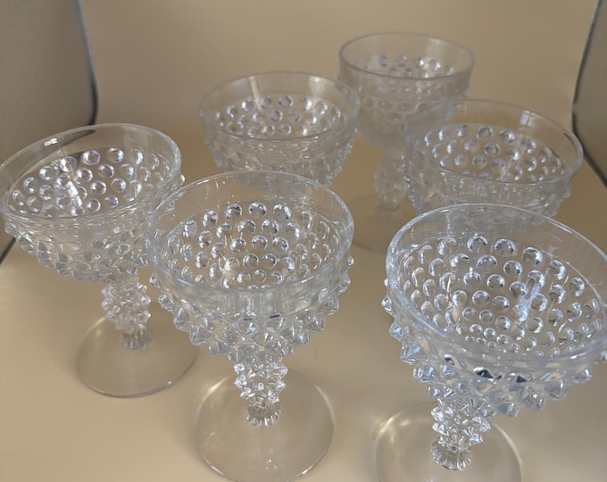 Vintage Duncan & Miller Hobnail Glasses Set of 6 Glass with Pedestal Lover Antiques and Vintage