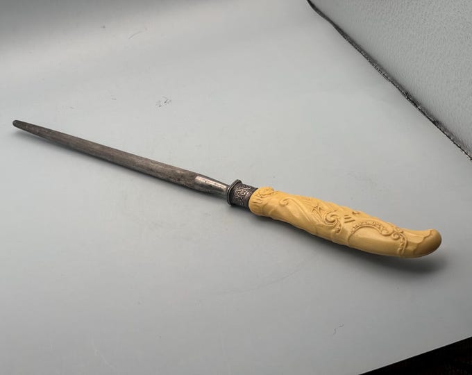 Antique Carved Ivory Handle Knife Sharpener Sterling Silver LEE’S Brand Lover Antiques and Vintage