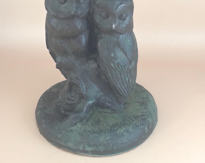 Antique Twin Owls Bronze Sculpture by Genesis of Ireland Dual Owl Figurine Lover Antiques and Vintage
