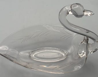 Vintage Swan Candy Dish Large Glass Trinket Bowl Lover Antiques and Vintage