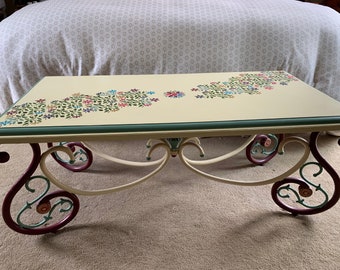 Vintage Hand Painted Flower Table: Art Deco Coffee Console