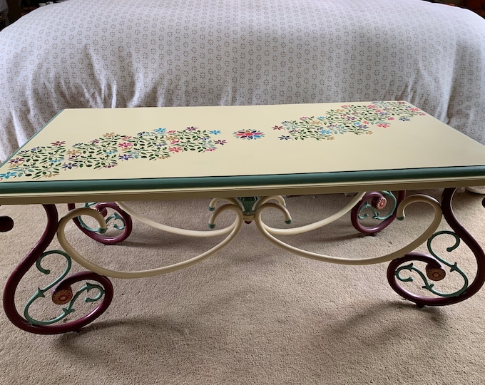 Vintage Hand Painted Flower Table with Artsy Flair Coffee Console Table Art Deco One of a Kind OOAK Furniture Home Decor Lover Antiques