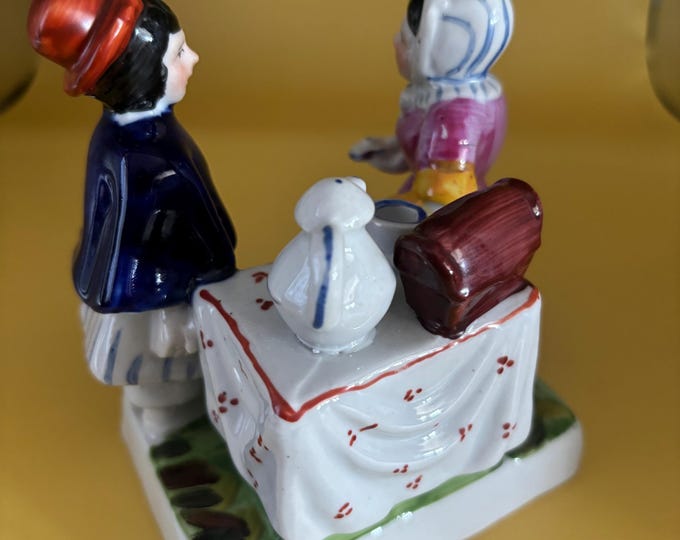Antique Victorian Staffordshire Boy Girl Figurine Hand Painted Porcelain Made in England Lover Antiques and Vintage