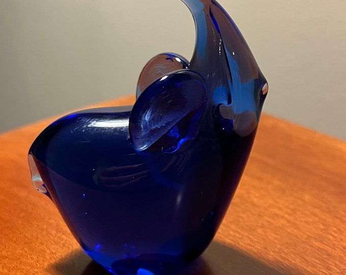 Vintage Cobalt Blue Art Glass Elephant with its trunk up lucky elephants glass art Lover Antiques and Vintage