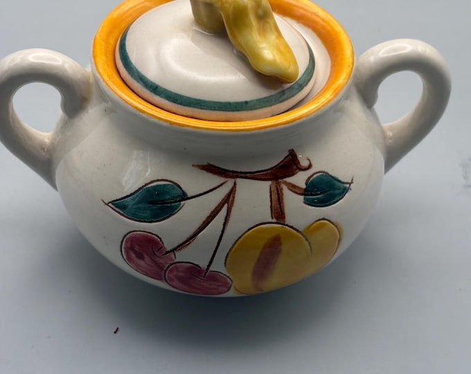Stangl Pottery Sugar Bowl with Lid, Fruit Design Potteries from Trenton, NJ Hand Painted, Lover Antiques Vintage