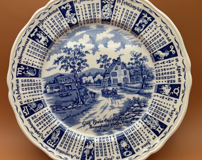 Alfred Meakin Staffordshire England Calendar Plate, God Bless Our House Throughout 1968, Lover Antiques and Vintage