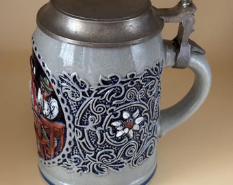 Gerz German Beer Stein,Original King Number 403,Rare Salt Glaze Cobalt Blue, Breweriana Collectible Gift for Him