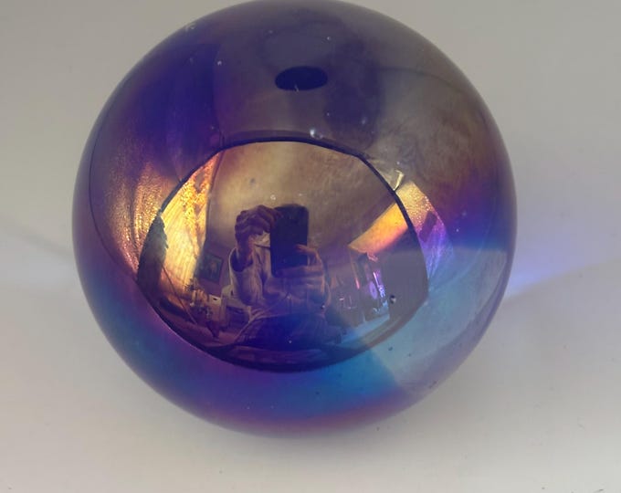 Vintage Gary Levi Metallic Blue Purple Glass Paperweight Mid Century Art Object