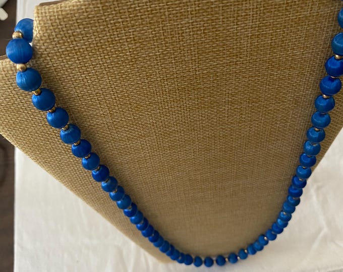 Vintage Blue Beaded Necklace Dark Blue Jewelry Unique Gifts at Lover Antiques and Vintage