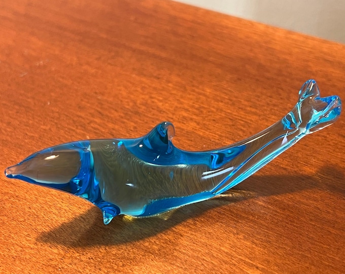 Vintage Blue Glass Dolphin Figurine: Art Glass Animal