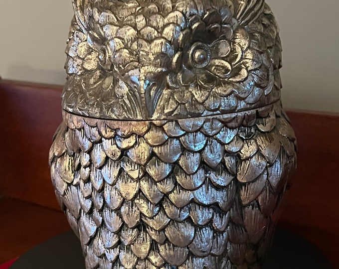 Vintage Silver Owl Ice Bucket From Mauro Manetti, Made in Italy, Lover Antiques