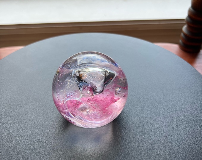Vintage Caithness Glass Pink Rose with Controlled Bubbles Robin Sinclair Art Glass Paperweight Lover Antiques