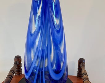 Vintage Cobalt Blue Murano Glass Tall Vase Pretty Elegant Gifts at Lover Antiques and Vintage