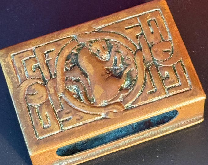 Antique Tiffany Match Safe, Zodiac Collection Bronze Patina Matchbook Box